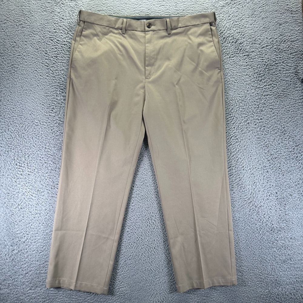 Haggar Pant Mens 42x30 Beige Polyester Golf Straight Sports Athletic Performance